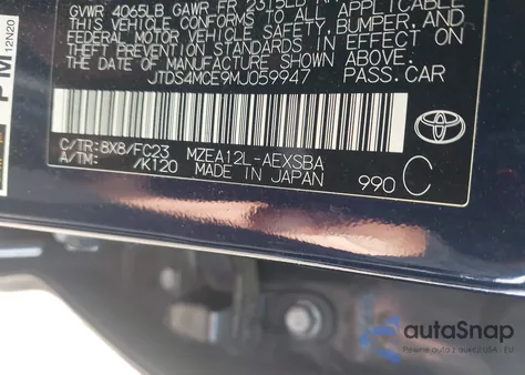 2021 Toyota Corolla Se z USA, uszkodzony, nr VIN JTDS4MCE9MJ059947